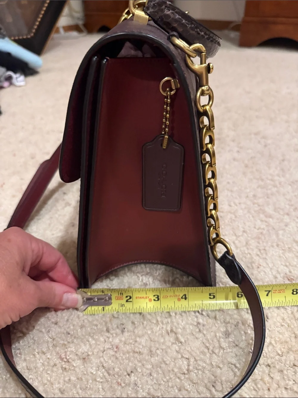 Coach Structured Satchel in Deep Burgundy with Gold Hardware